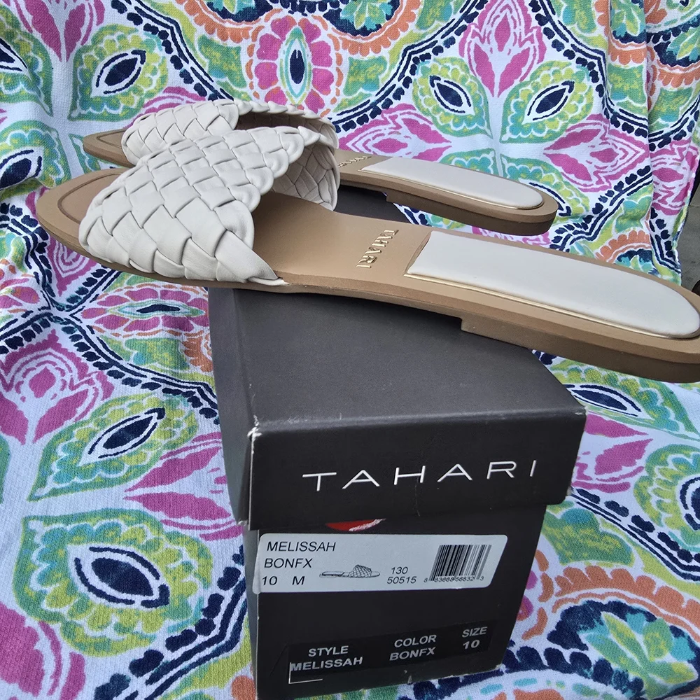 Tahari Cream Braided Slide Sandals for Women - Picture 5 of 8